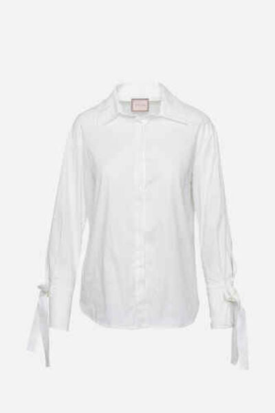 White Cotton Button-Up Shirt with Tied Cuffs