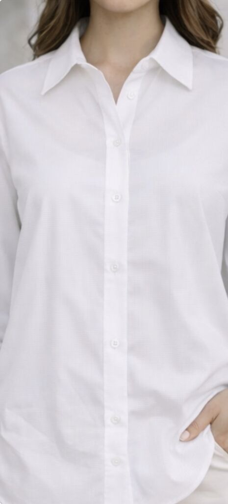 White Cotton Button-Up Shirt with Tied Cuffs