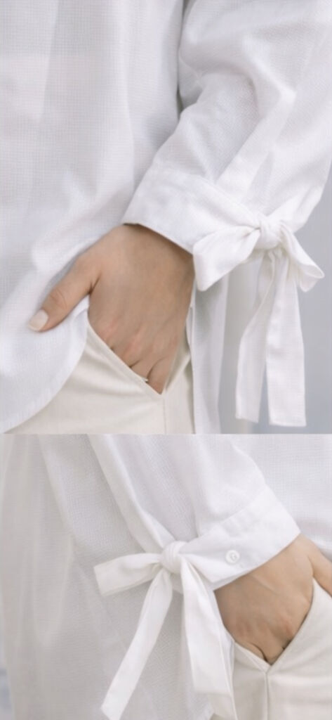 White Cotton Button-Up Shirt with Tied Cuffs