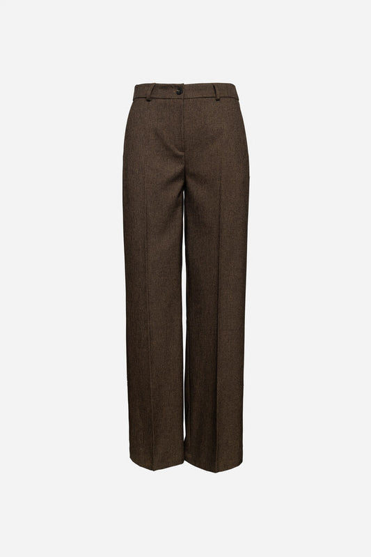 Brown Tailored Wool Straight Leg Trousers