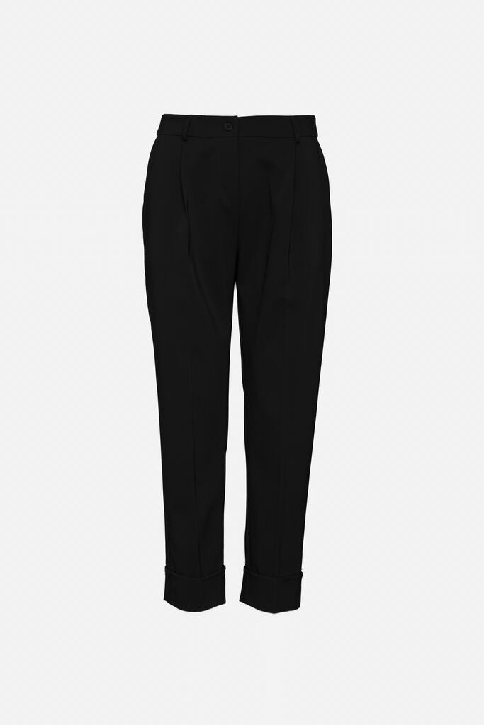 Black Tailored Trousers with Cuffed Hem