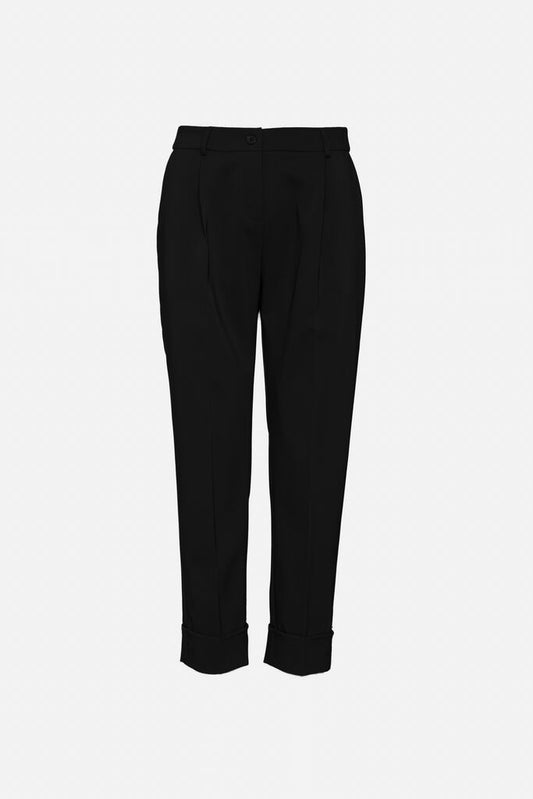 Black Tailored Trousers with Cuffed Hem