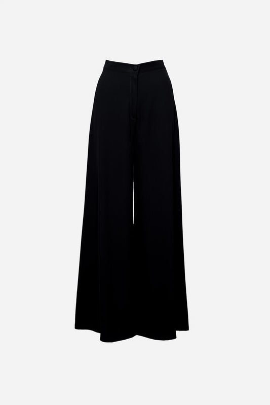 Black Wide-Leg Pants with Button Closure