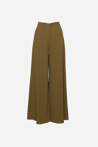 Olive Wide-Leg Pants with High Waist