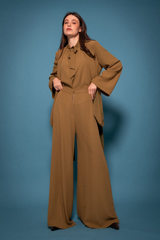 Olive Wide-Leg Pants with High Waist
