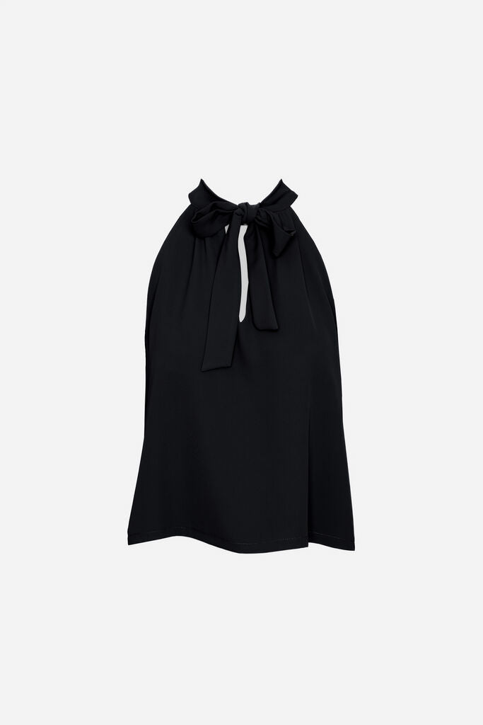 Black Bow-Tied Halter Top with Elegant Drape