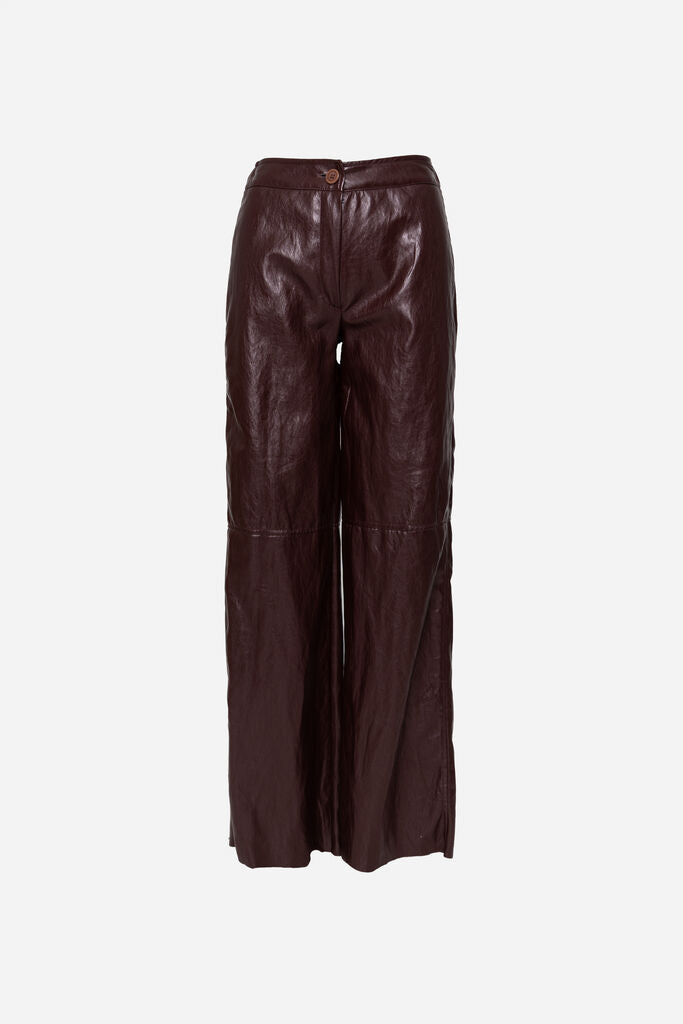 Chocolate Faux Leather Wide-Leg Pants