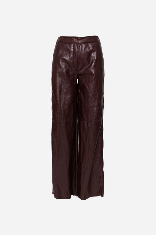 Chocolate Faux Leather Wide-Leg Pants