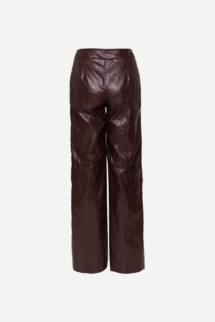 Chocolate Faux Leather Wide-Leg Pants