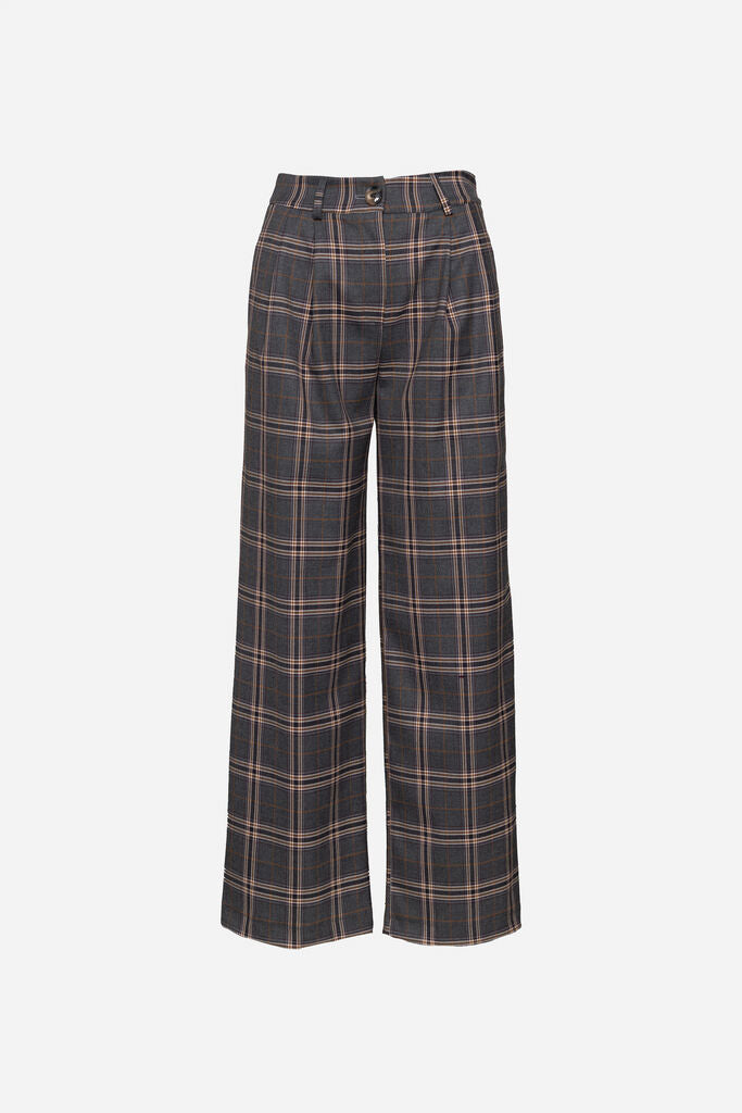 Check Plaid Wide-Leg Pants with Classic Fit