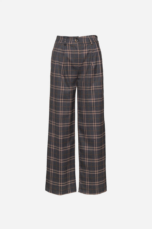 Check Plaid Wide-Leg Pants with Classic Fit
