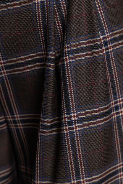 Classic Plaid Wide-Leg Trousers with Button Closure