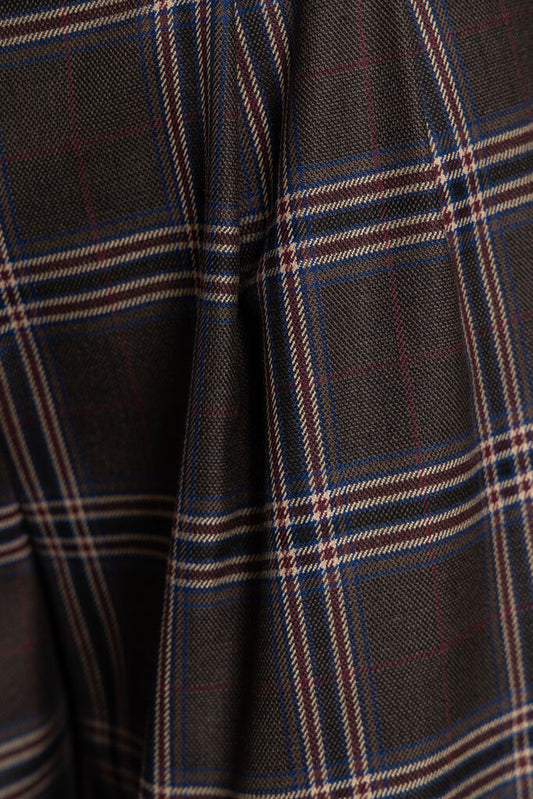 Classic Plaid Wide-Leg Trousers with Button Closure