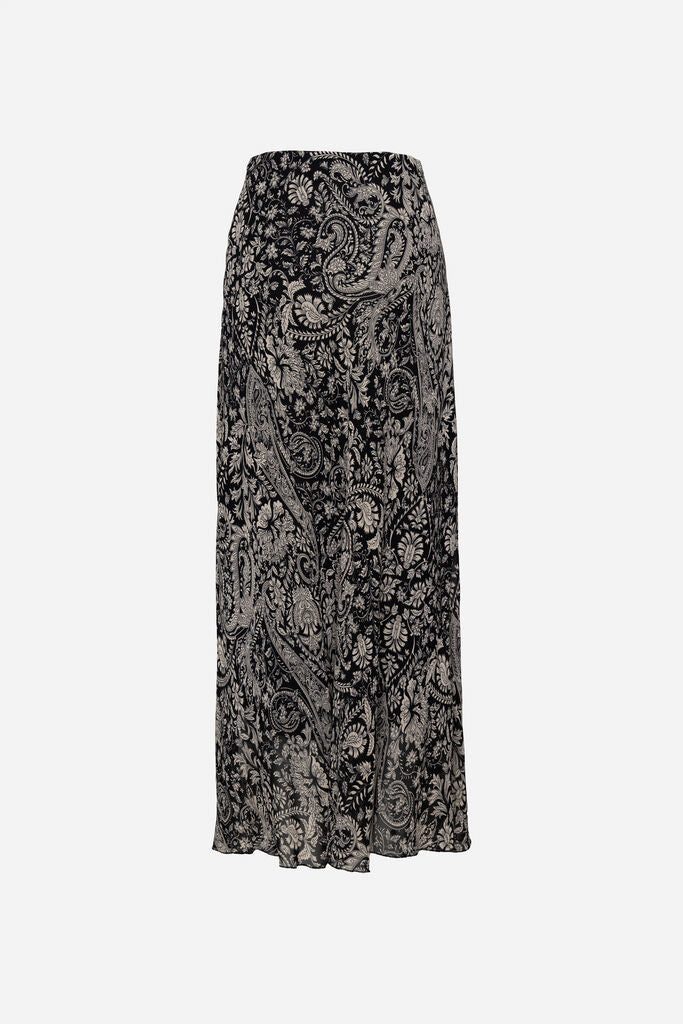 Black Paisley Maxi Skirt with Flowing Design