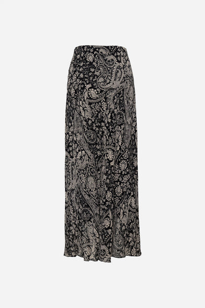 Black Paisley Maxi Skirt with Flowing Design