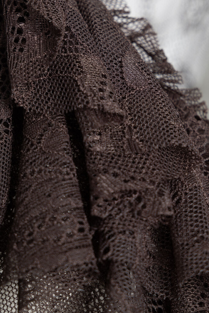 Black Lace Ruffle Blouse with Flared Sleeves