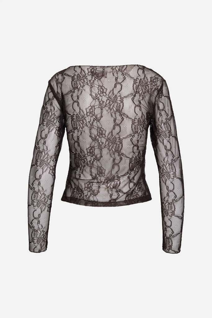 Black Lace Long Sleeve Top with Floral Pattern