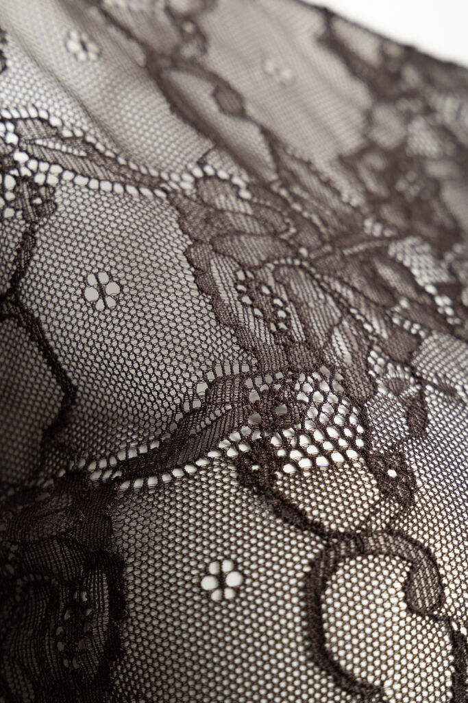 Black Lace Long Sleeve Top with Floral Pattern