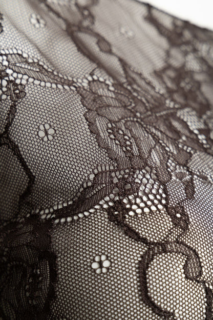 Brown Lace Long Sleeve Top with Floral Pattern