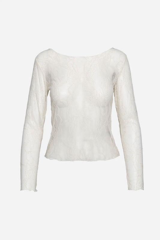 Ivory Lace Long Sleeve Top with Subtle Sheen
