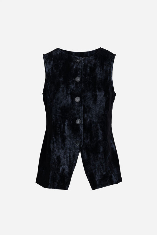 Midnight Velvet Sleeveless Vest with Button Front