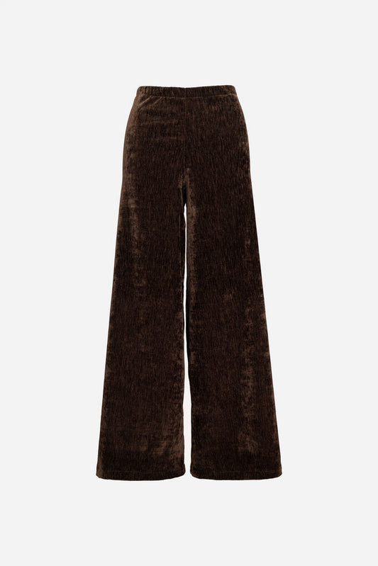 Chocolate Velvet Wide-Leg Trousers with Relaxed Fit