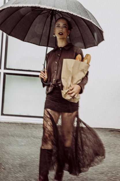 Brown Textured Jacket with Button Closure