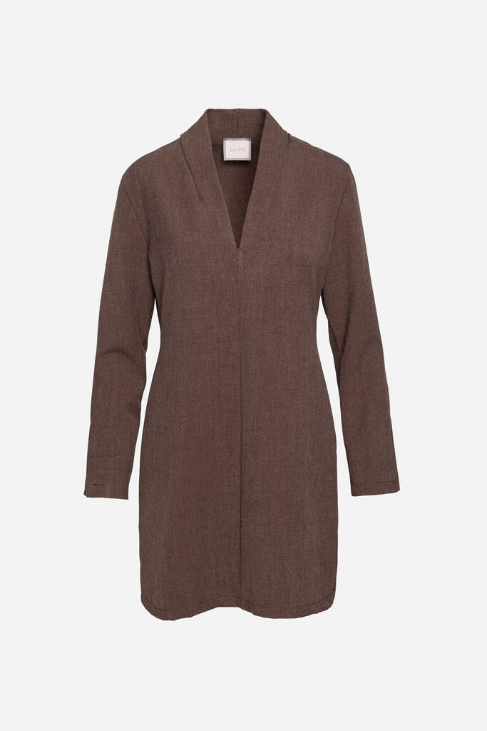 Brown Textured Jacket with V-Neckline