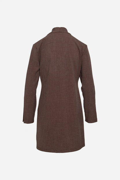 Brown Textured Dress with V-Neckline