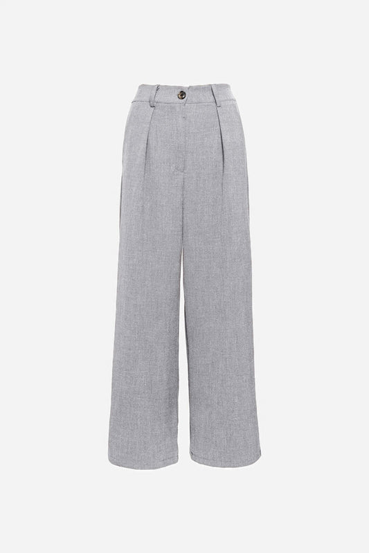 Gray Wide-Leg Trousers with Button Closure