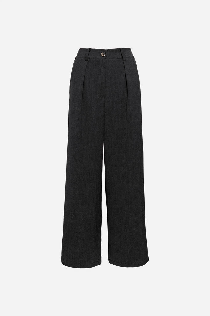 Charcoal Wide-Leg Trousers with Button Closure