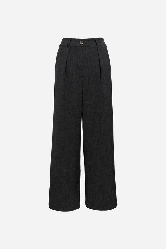 Charcoal Wide-Leg Trousers with Button Closure