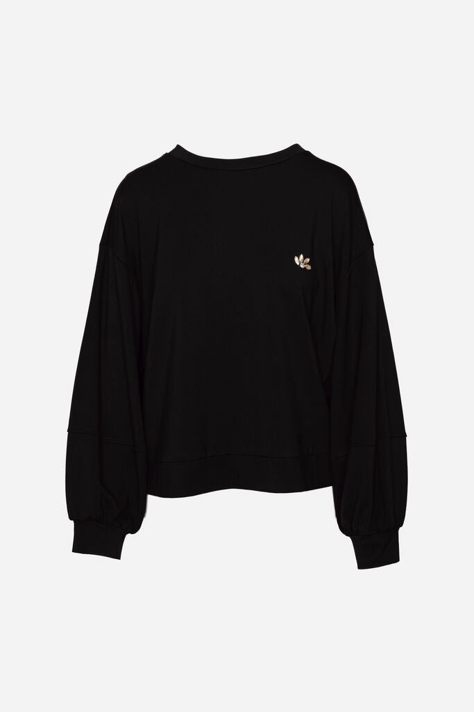 Black Relaxed Sweatshirt with Embellished Accent