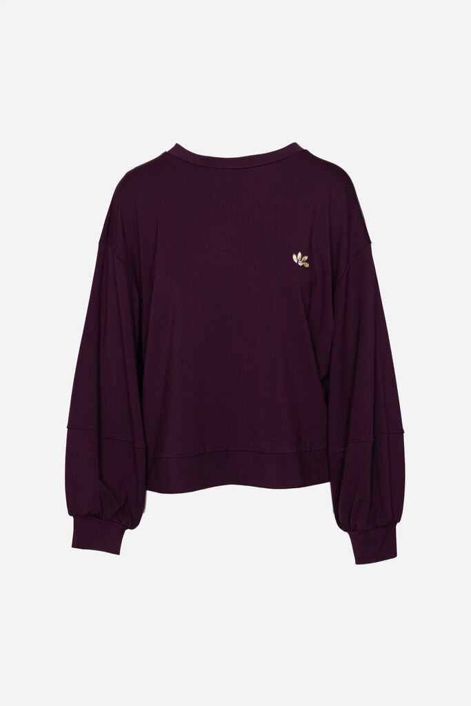 Eggplant Oversized Sweatshirt with Embroidered Detail