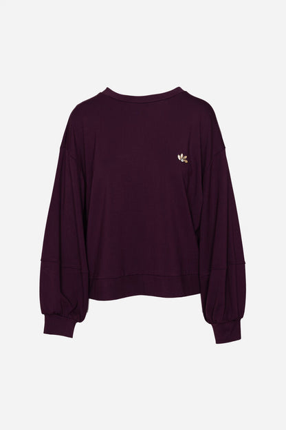 Eggplant Oversized Sweatshirt with Embroidered Detail