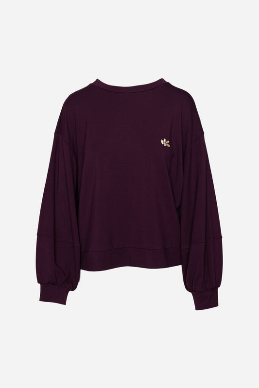 Eggplant Oversized Sweatshirt with Embroidered Detail