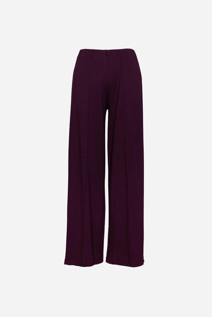 Deep Plum Wide-Leg Pants with Elastic Waist