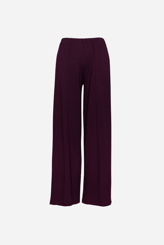 Deep Plum Wide-Leg Pants with Elastic Waist