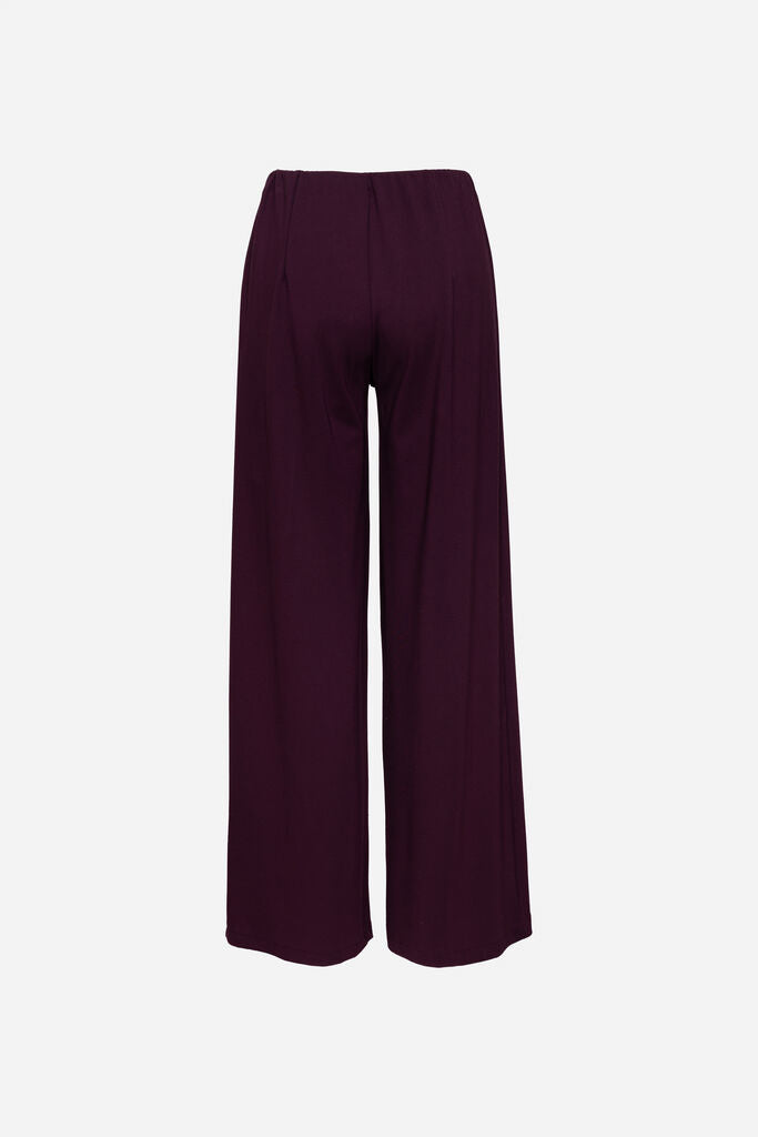 Deep Plum Wide-Leg Pants with Elastic Waist