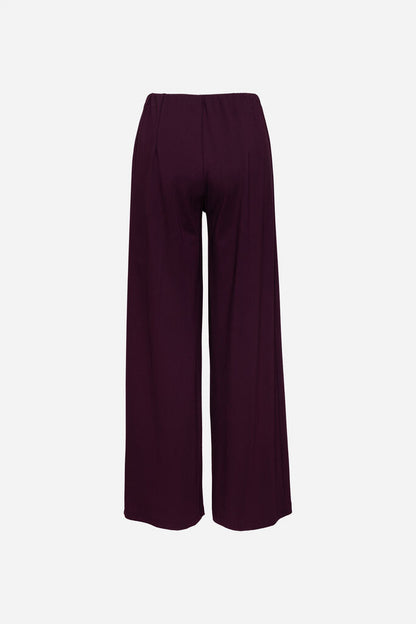 Deep Plum Wide-Leg Pants with Elastic Waist