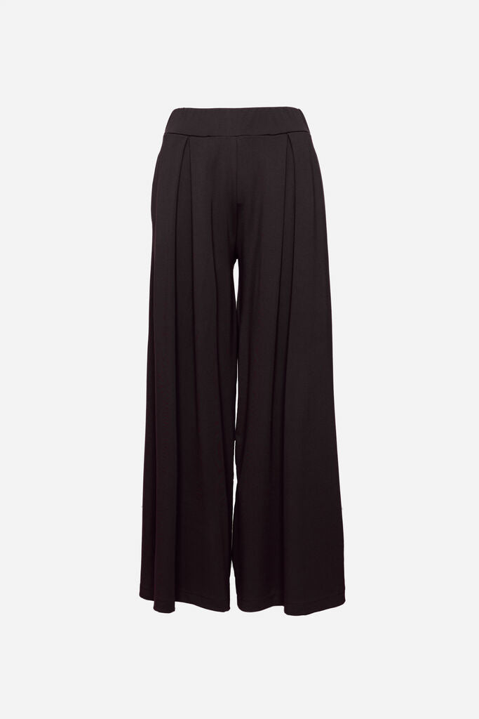 Black Wide-Leg Trousers with Pleated Design