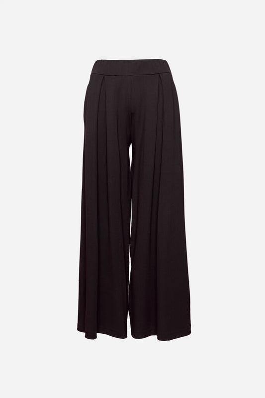 Black Wide-Leg Trousers with Pleated Design