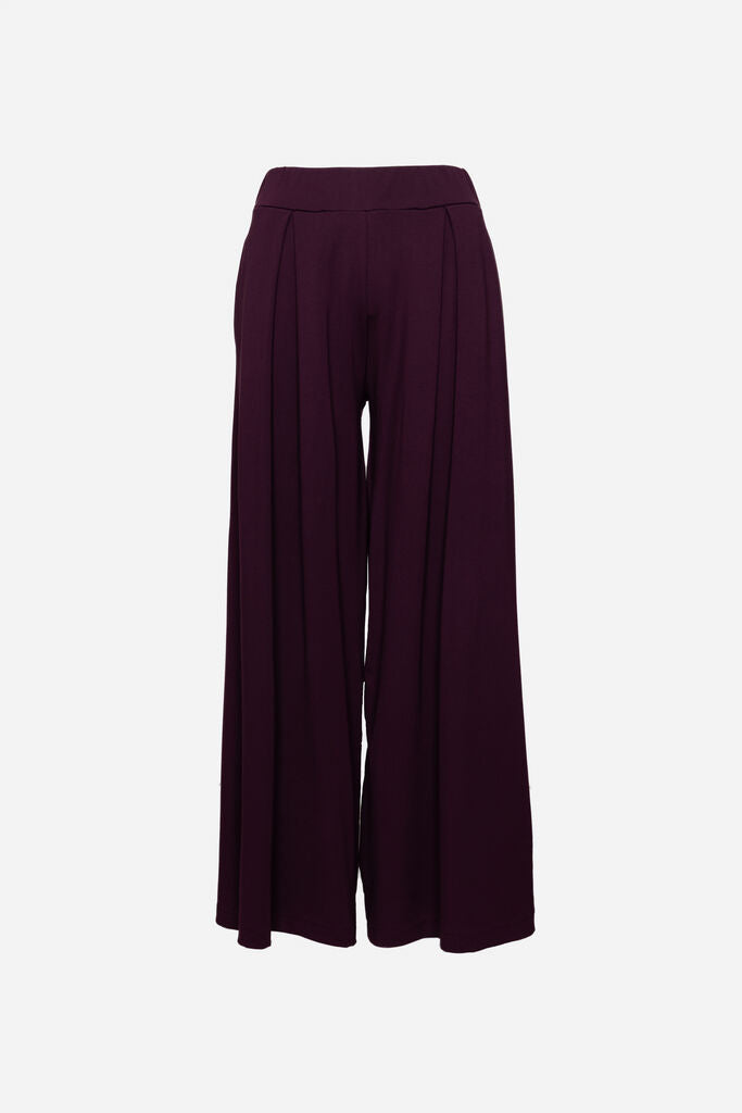 Plum Wide-Leg Trousers with Pleated Detail