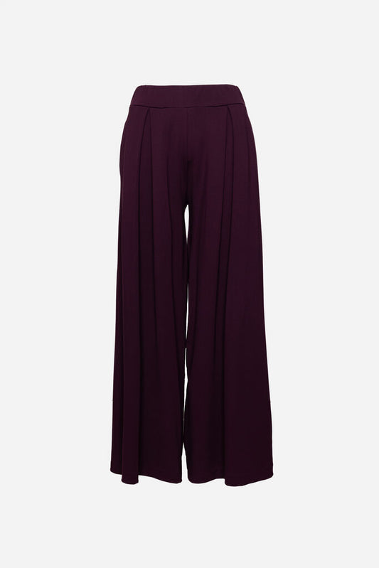 Plum Wide-Leg Trousers with Pleated Detail