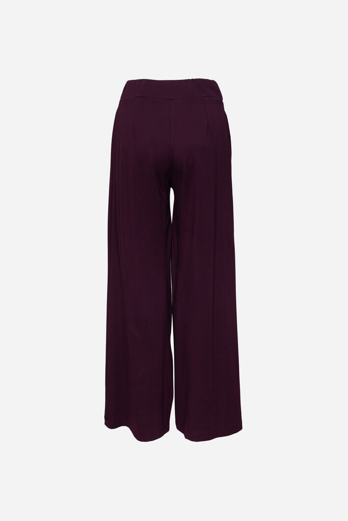 Plum Wide-Leg Trousers with Pleated Detail