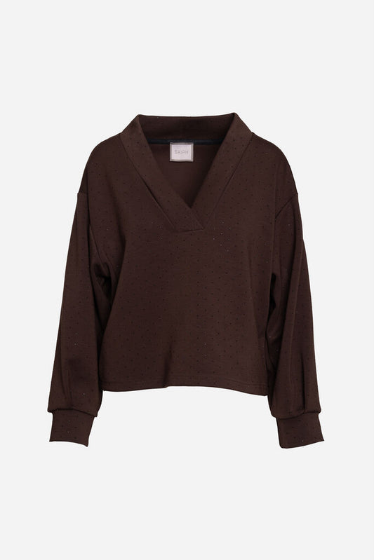 Dark Brown Textured Knit V-Neck Relaxed Pullover