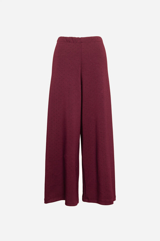 Burgundy Wide-Leg Knit Trousers with Subtle Texture