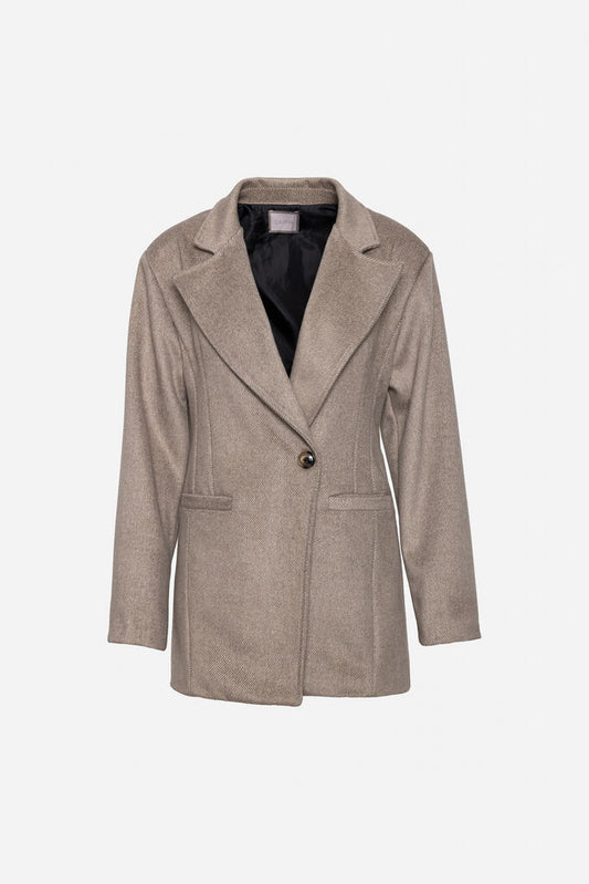 Taupe Textured Blazer with Classic Lapel