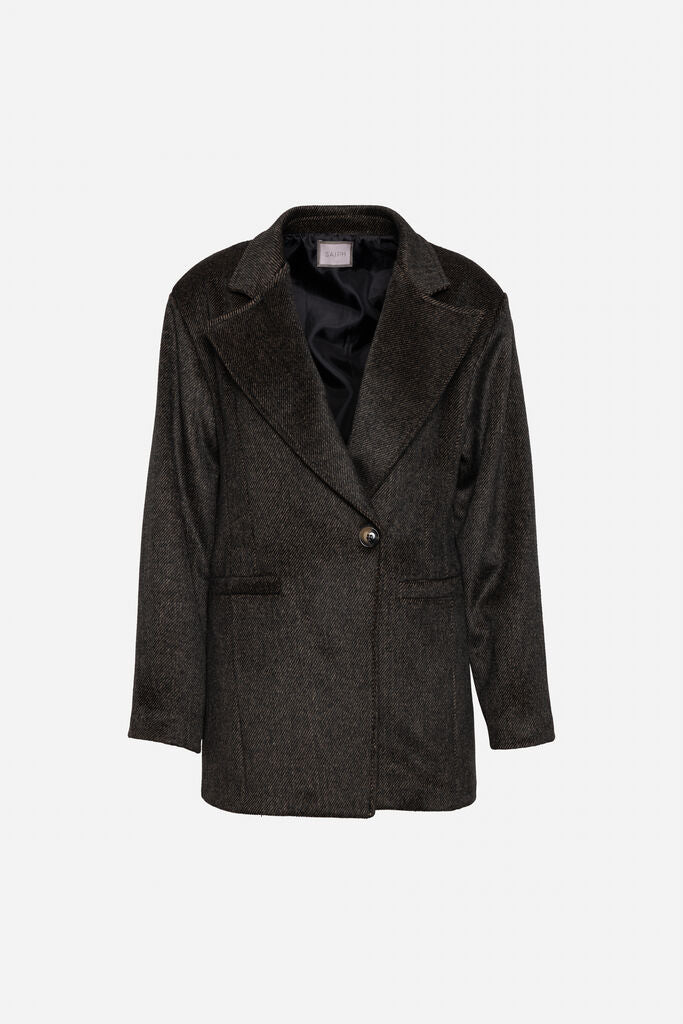 Charcoal Textured Single-Button Blazer