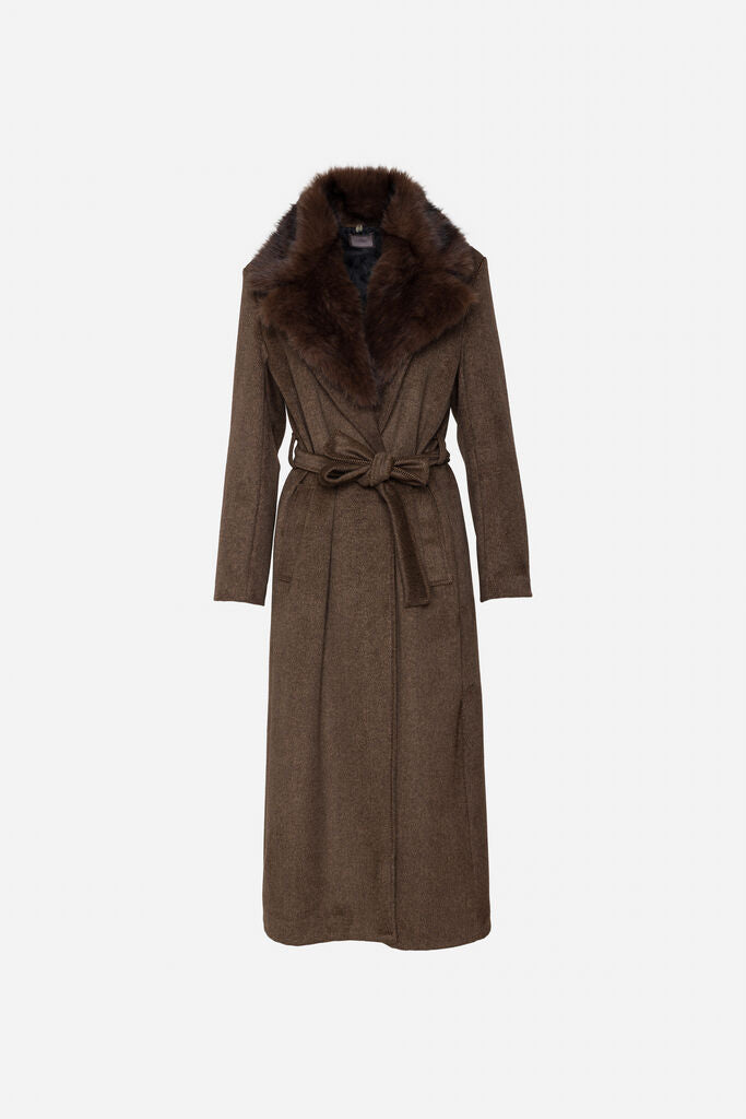 Brown Wool Coat with Fur Collar